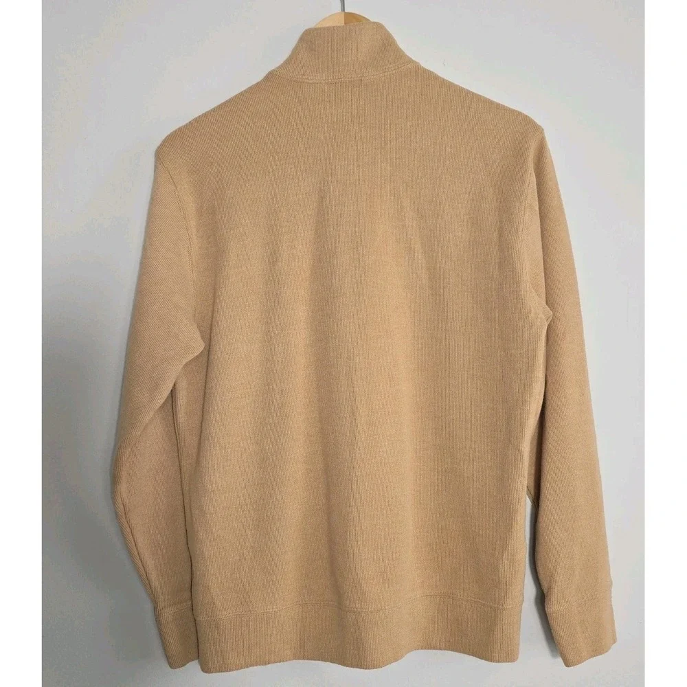 Lands End Mens Small Quarter Zip Pullover Sweater Tan Cotton Blend Casual